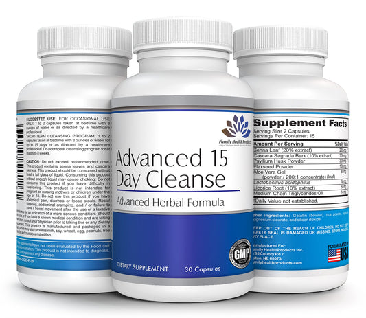 Family Health Products Colon Cleanse - Detox Pills for Women or Men, 15 Day Supplement with Probiotics Supplement Superfoods 15-Day Cleansers for Healthy Bowel Movements | 30 Capsules, 15 Servings
