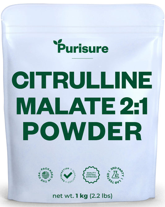 Purisure L Citrulline Malate 2:1 Powder, 1 kg, Citrulline Supplement and Citrulline Nitrate for Strength Performance and Energy, Pre-Workout L Arginine L Citrulline Supplement Powder, 334 Servings