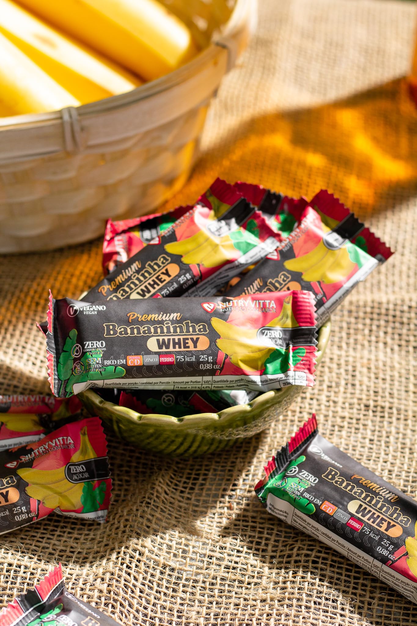 NutryVitta Banana Bar Protein - No Sugar Added, Healthy Snack, Gluten-Free, 0.88 OZ Bar, 24 Count