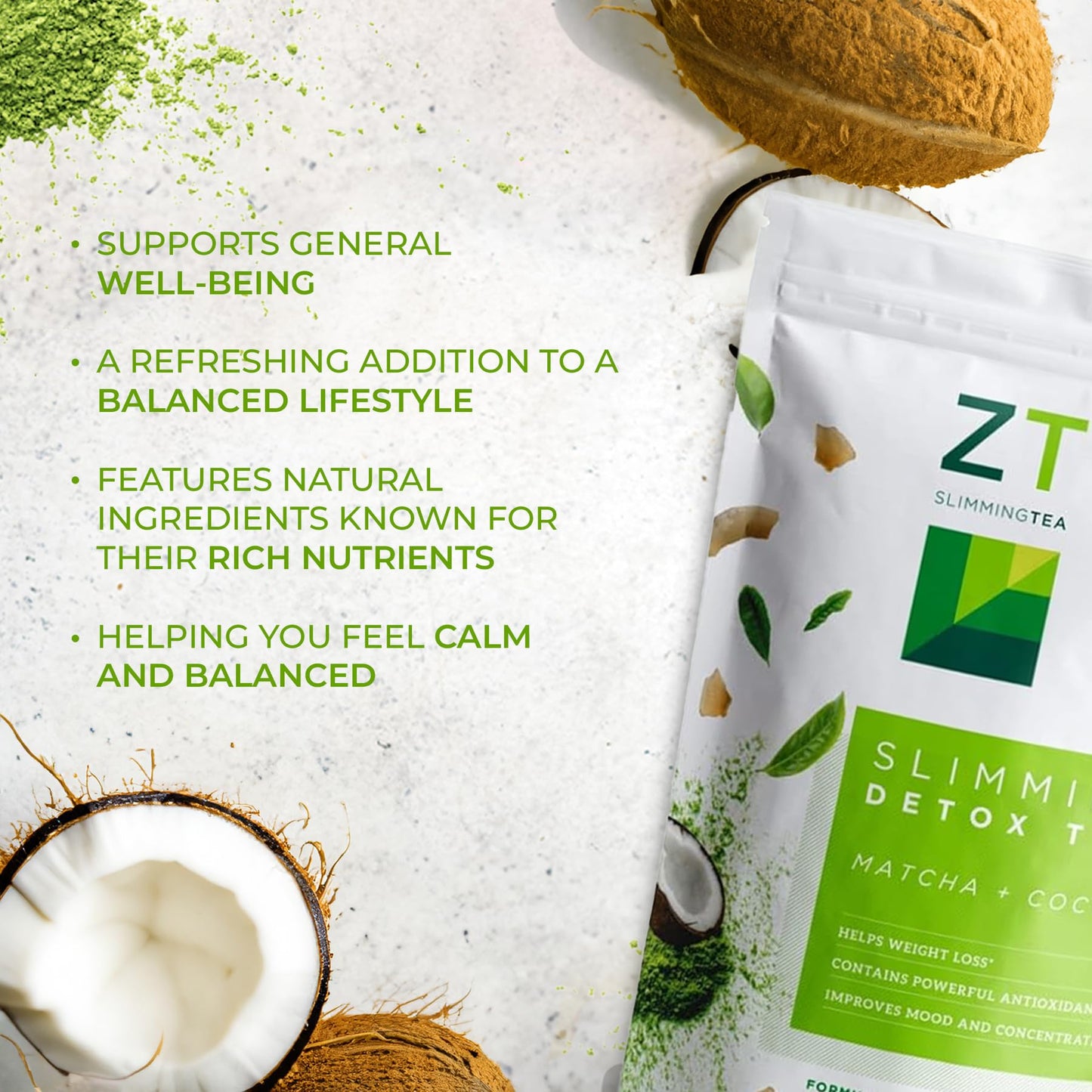 Dr. Zisman ZT Slimming - Matcha-Coconut Herbal Tea Blend with Senna Leaf- Antioxidant Effects - 28 Day Wellness Blend (28 Tea Bags)