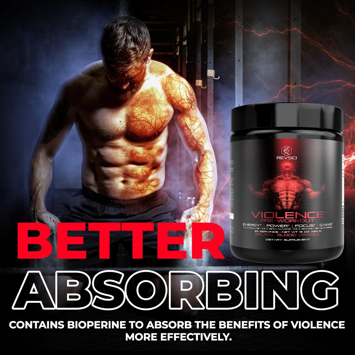 Violence Pre Workout Powder for Men & Women, Clinically Dosed Preworkout, 180 mg Caffeine + L-Theanine, L Citrulline Malate, Beta Alanine, Alpha GPC - 25 Servings, Blood Orange - Energy, Focus & Pump