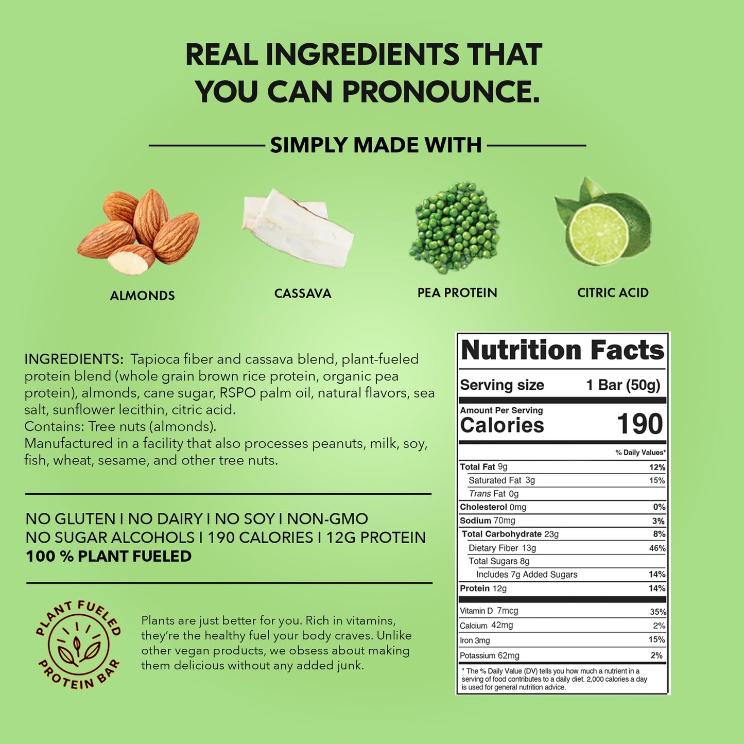 TRUBAR Vegan Protein Bar, Whipped for Key Lime, Gluten Free, Plant Based, High Fiber, Dairy Free, Low Fat, Non GMO, No Sugar Alcohols, 12G Lean Protein, 13G Fiber, Healthy Snack Bars, 12 CT