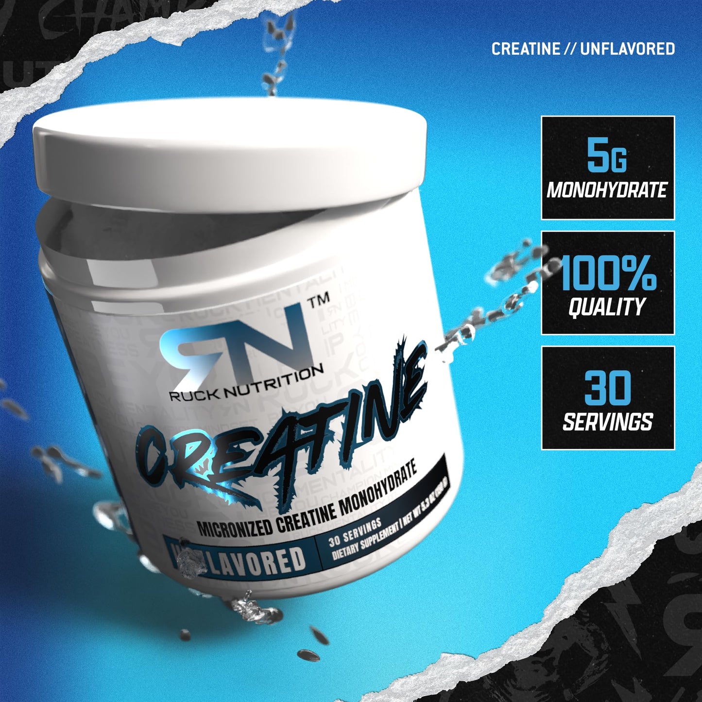 RUCK NUTRITION Creatine | Pure Creatine Monohydrate for Muscle Growth and Recovery | Strength and Endurance Support for Sports Performance | 5g of Creatine Monohydrate (30 Servings, Unflavored)