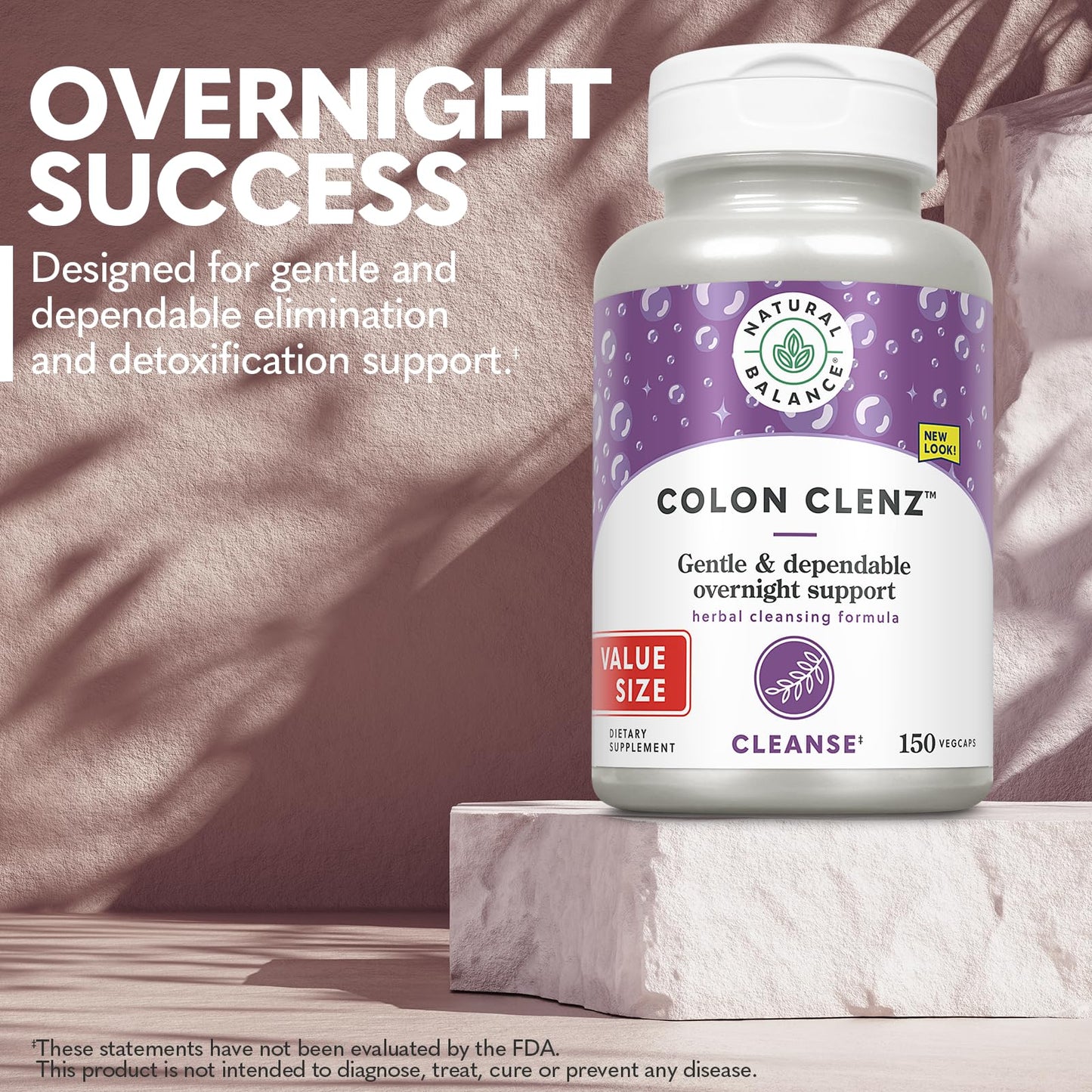 Natural Balance Colon Clenz | Herbal Colon Cleanse & Detox Supplement | Gentle & Dependable Overnight Formula (150 CT)