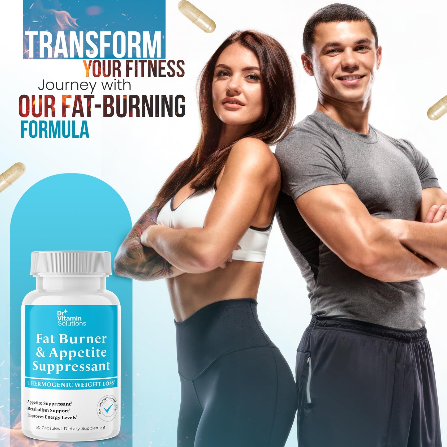 Dr Vitamin Fat Burner for Women & Men - Appetite Suppressant for Weight Loss - Pills w/ Metabolism Booster Thermogenic Weight Loss Supplement - Includes Chromium, Caffeine & Green Tea Extract - 60 Ct.