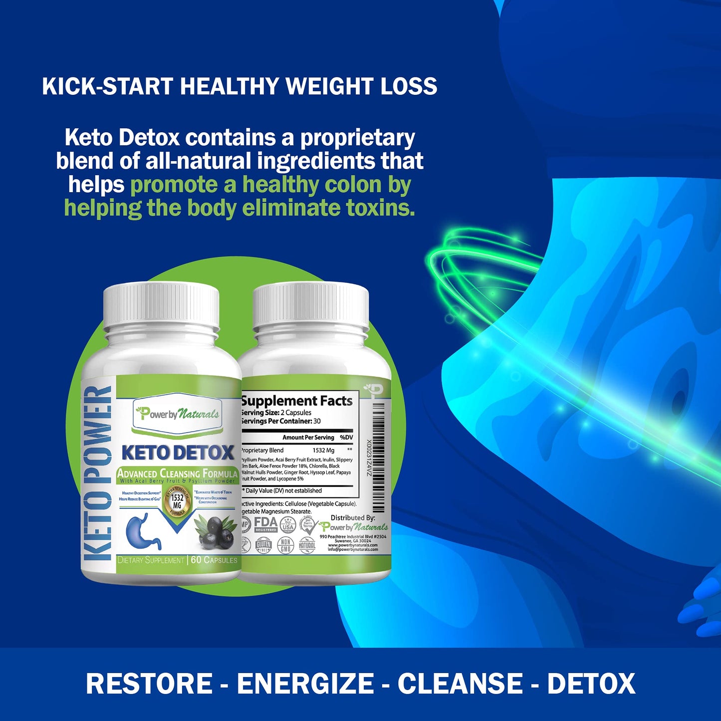 Power By Naturals Keto Detox & Support - Herbal Blend for Energy & Digestive Balance - 60 Capsules