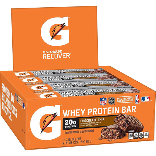 Gatorade Whey Protein Recover Bar Chocolate Chip 28 Ounce Bars 12 Count