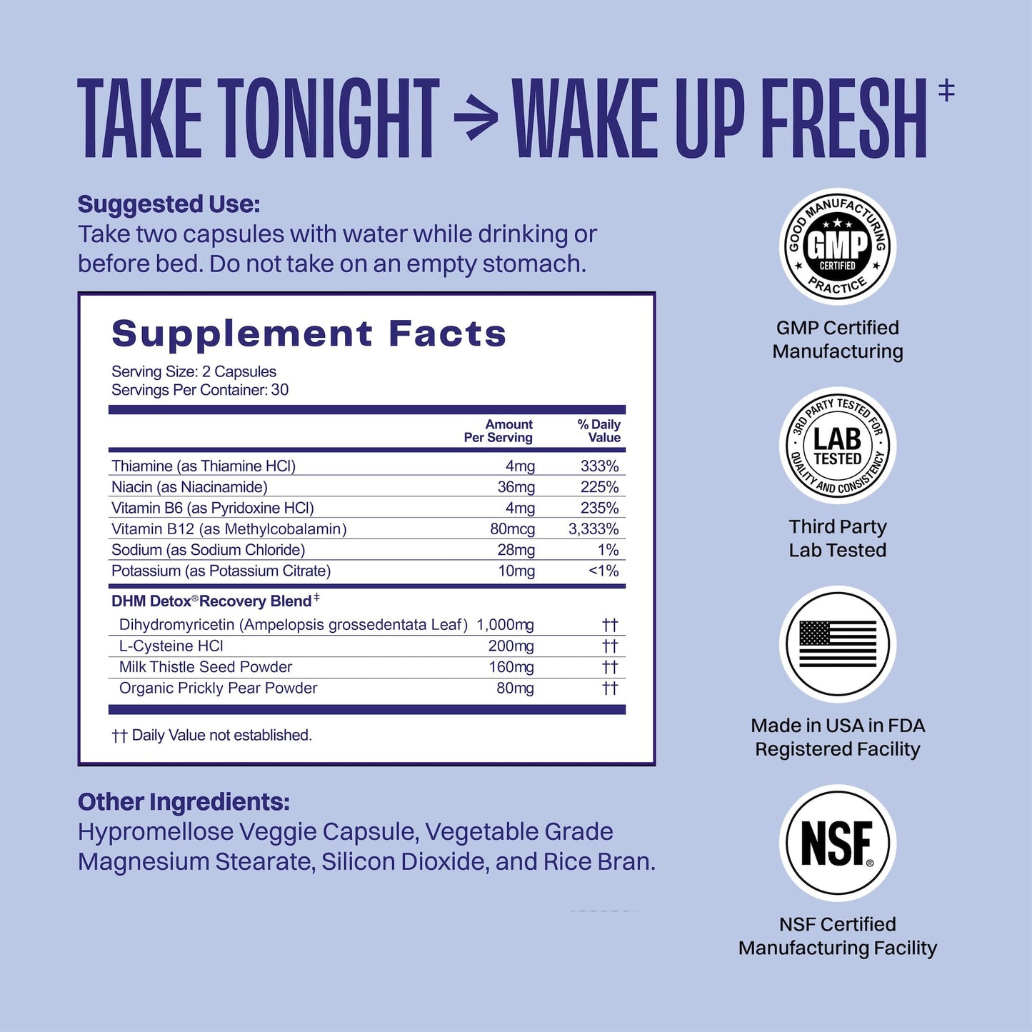 No Days Wasted DHM Detox, 60 Capsules (30 Servings) - Jar - Take During Evening for Better Next Day and Recovery