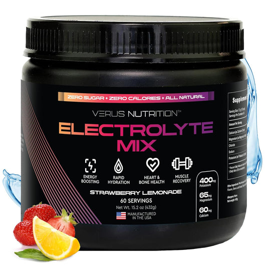 VERUS NUTRITION Electrolytes Powder No Sugar- Zero Calorie Hydration Powder | Sugar Free Electrolytes for Fasting, Keto & Vegan | Natural Ingredients Electrolyte Mix for Energy Boost, 60 Servings