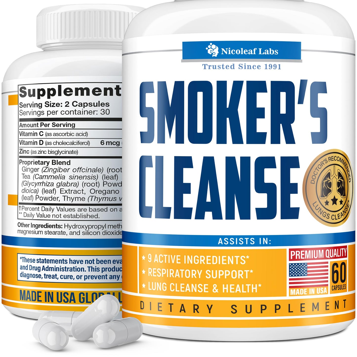 Smoker's Cleanse - Quit Smoking Aid & Respiratory Support - Made in USA - Lung Cleanse and Detox for Smokers - Start New Life Today with All-Natural Lung Support Supplement - Vegan-Friendly, 60 Caps