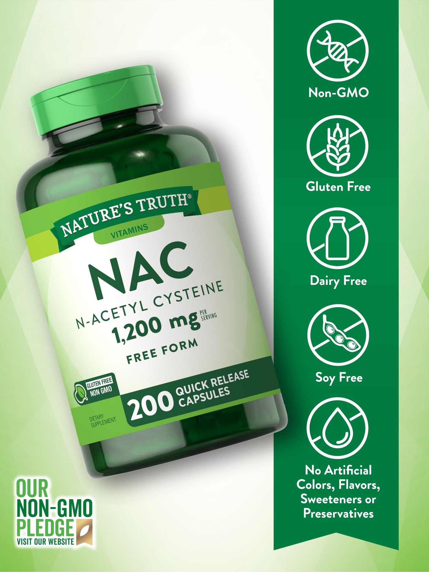 Nature's Truth NAC N-Acetyl Cysteine | 1,200mg | 200 Capsules | Free Form Amino Acid | Non-GMO & Gluten Free Supplement