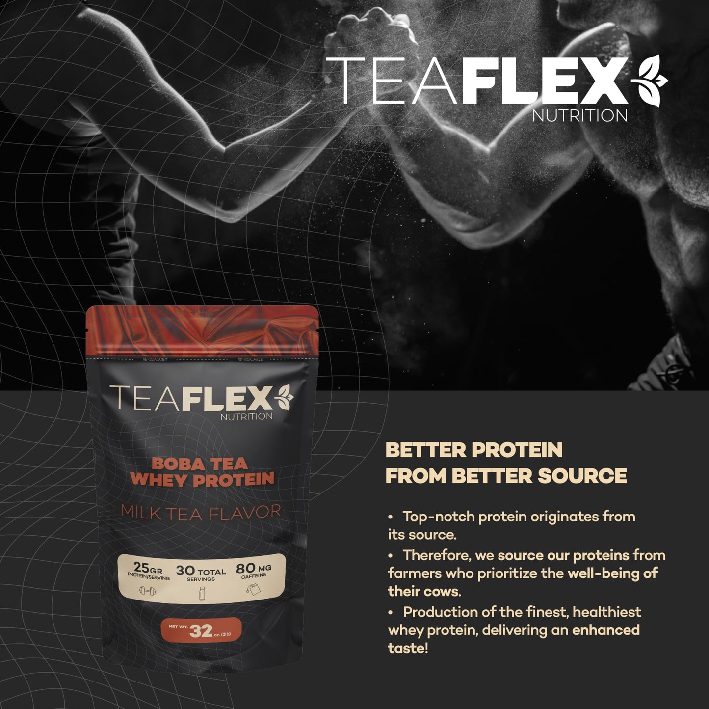 TeaFlex Nutrition Classic Milk Tea Protein Powder | 25g Whey Protein Isolate Powder | 80mg of Caffeine Per Service Bubble Tea Protein Drink | 30 Servings | No Added Sugar.