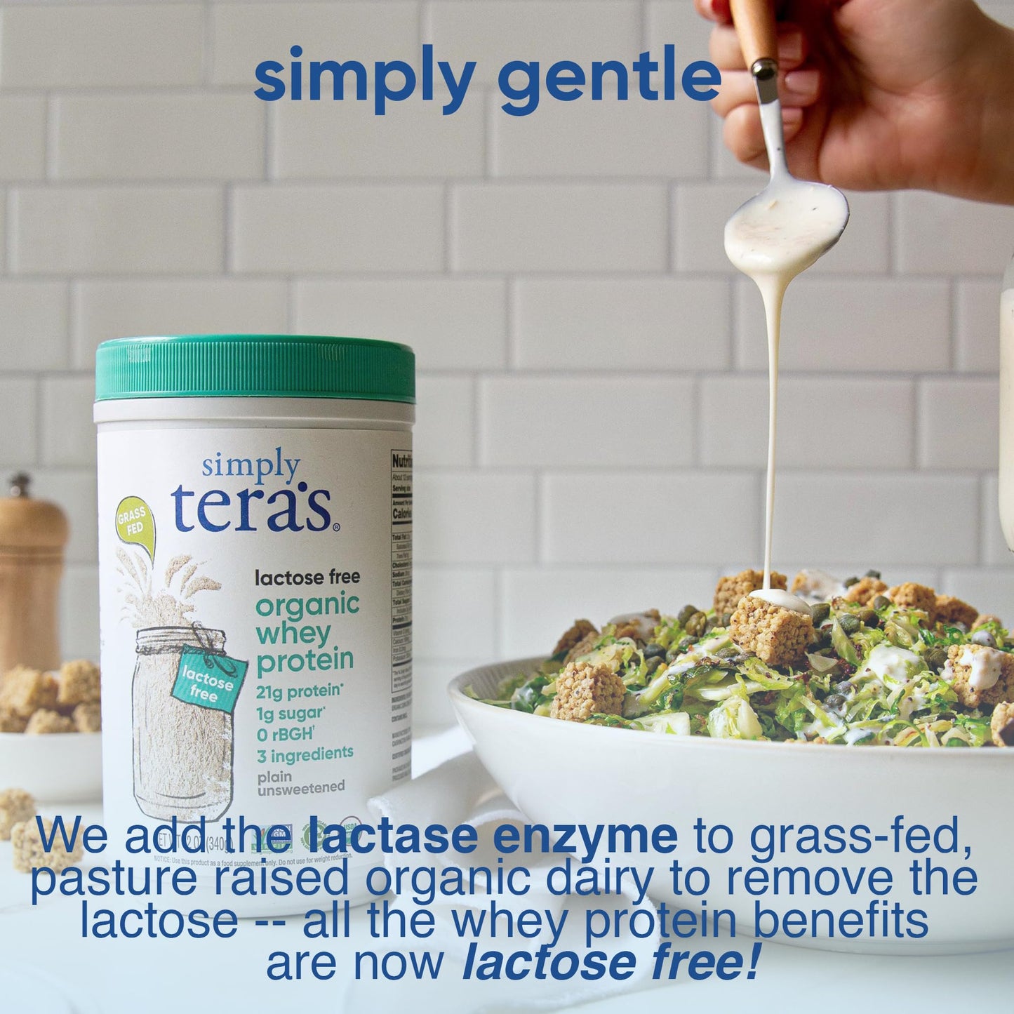 Simply tera's Lactose Free Organic Whey Protein - Unflavored Protein Powder, Plain Tasteless Protein Powder with 21g of Protein Per Serving, Non-GMO, Gluten-Free, rBGH-Free, Kosher, Organic - 12 Oz