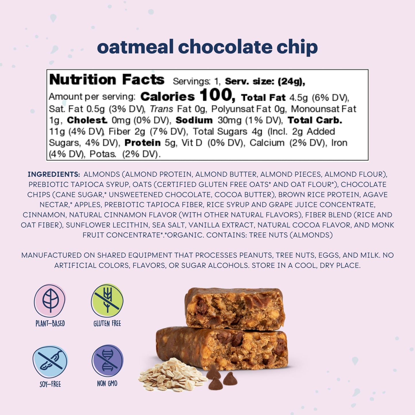 Zing Oatmeal Chocolate Chip Kids Protein Bars, Gluten Free 100 Calorie Mini Bars with High Protein, Vegan Nutrition Bars, Dairy Free Plant Based Protein, Low Sugar, No Sugar Alcohols - 18 count