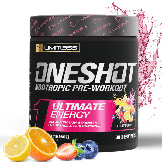 ONESHOT Pre Workout Powder for Men and Women - BCAAS Amino Acids Supplement Powder, 200mg Caffeine Powder, Beta Alanine Powder, Citrulline Malate Preworkout Powder - Fruit Punch - 30 Servings