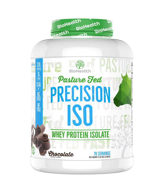 Precision ISO Chocolate (5lb) | 27g Premium Pasture Fed Whey Protein Isolate + Amino Acids | 70 Servings | Zero Sugar | GMO Free