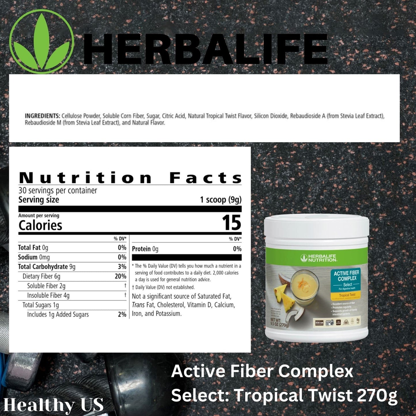 HerbalifeHERBALIFE Active Fiber Complex Select: Tropical Twist 270g for Digestive Health, No Artificial Flavors or Sweeteners, Gluten-Free, Made with Non-GM Ingredients, Certified Vegetarian