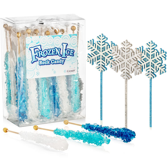 Frozen Ice Rock Candy Sticks  18 Individually Wrapped Rock Candy on a Stick 3 Wands