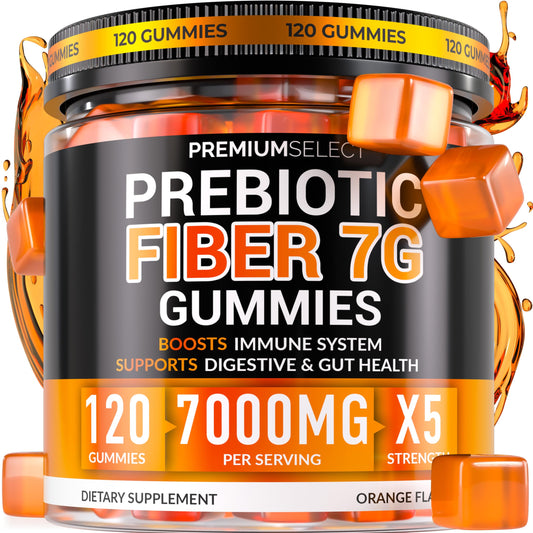 Prebiotic Fiber Gummies for Adults, 7G Extra Strength, Zero Sugar Added, 120 Pectin Based Gummies, Digestive Health & Regularity Support