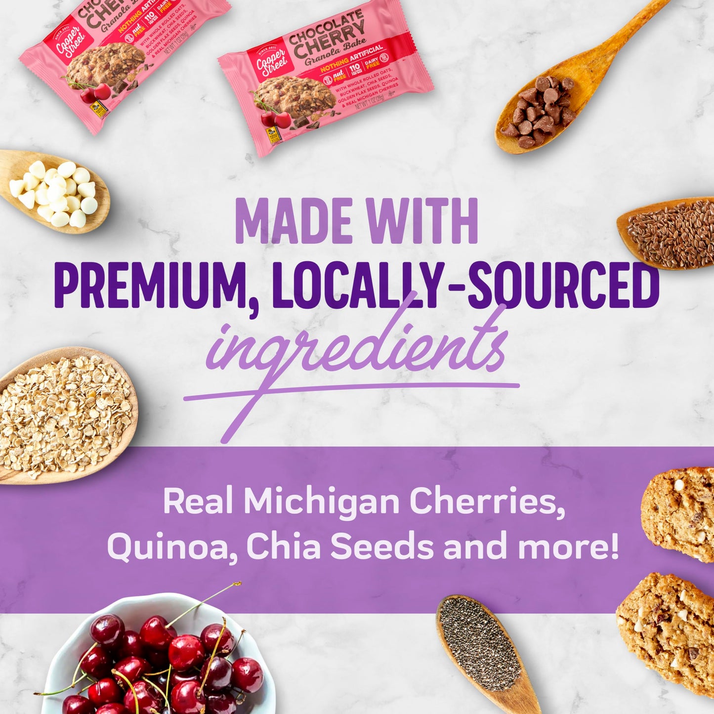 Cooper Street Granola Bakes  Health Chewy Breakfast Granola Bars with Chia Flax Buckwheat and Oats in Delicious Chocolate Cherry Flavor  Individually Wrapped Healthy Breakfast Bars  12 oz  1 Pack