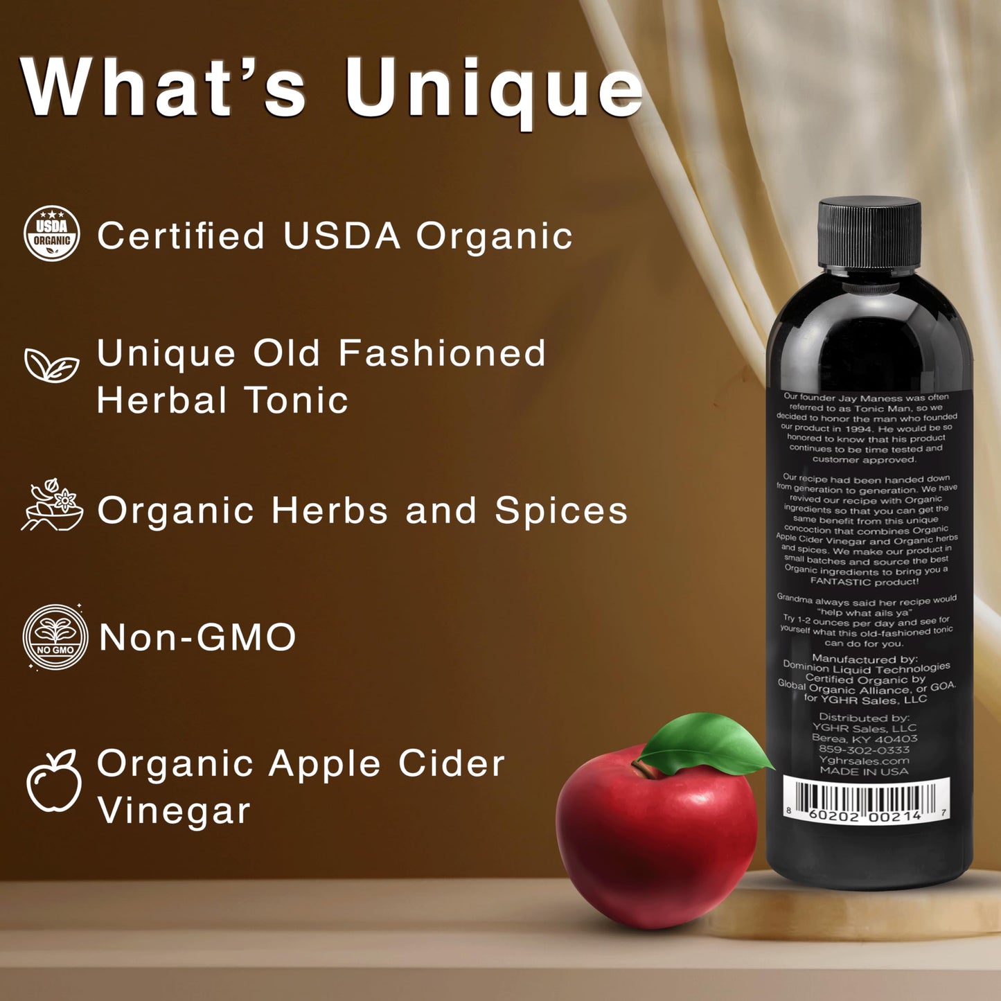 Tonic Man Old Fashioned Organic Wellness Herbal Tonic Made with Raw Apple Cider Vinegar Organic Herbs and Spices Energize Body  Immunity Booster NonGMO 16oz Bottle Pack of 2