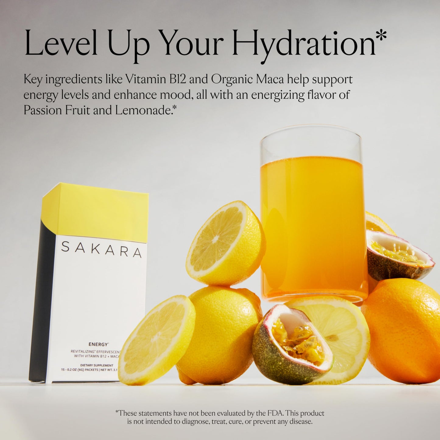 SAKARA Energy Effervescents, 15 Packets - Refined Sugar Free Electrolytes Powder Packets with Vitamin B12 & L Theanine, Flavored Water Packets, Hydration Powder, Energy Drink Electrolyte Powder