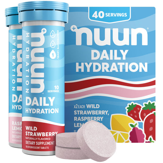 Nuun Daily Electrolyte Tablets with Magnesium, Calcium, Potassium, Chloride & Sodium, Gluten Free, Sugar Free, & Vegan, Mixed Berry Flavor, 4 Pack (40 Servings Total)