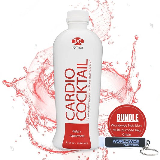 Worldwide Nutrition Bundle, 2 Items: Formor Cardio Cocktail Nitric Oxide Booster with L Arginine L Citrulline Supplement - 1 Count, 32 Oz Blood Pressure Supplements and Multi-Purpose Key Chain