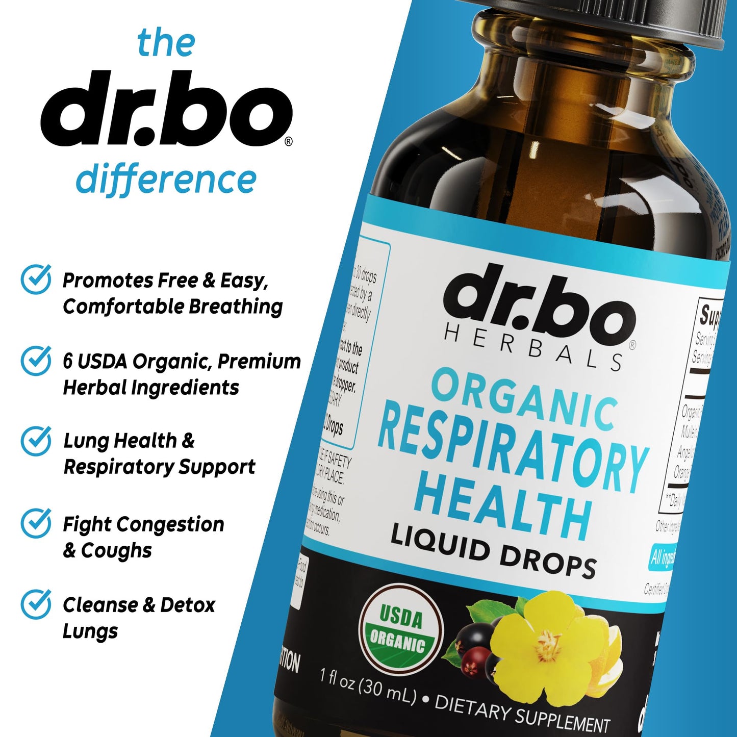 Lung Detox Respiratory Health Drops - Organic Respiratory Supplements Herbal Lung Cleanse, Mullein Drops for Lungs Bronchial Support, Mucus Clear with Mullein Leaf Extract, Elderberry Supplement 1 oz