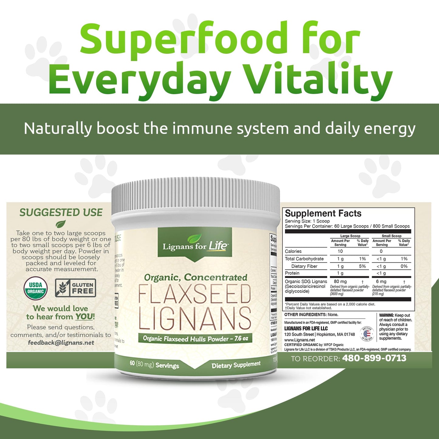 Lignans for Life - Natural Bulk Ground Flaxseed Powder - Omega 3 & 6 Fatty Acids Filled High Fiber Antioxidants - Support Healthy Heart & Hair, Healthy Immune System - 60 Servings 80mg per tab, 1 Pack