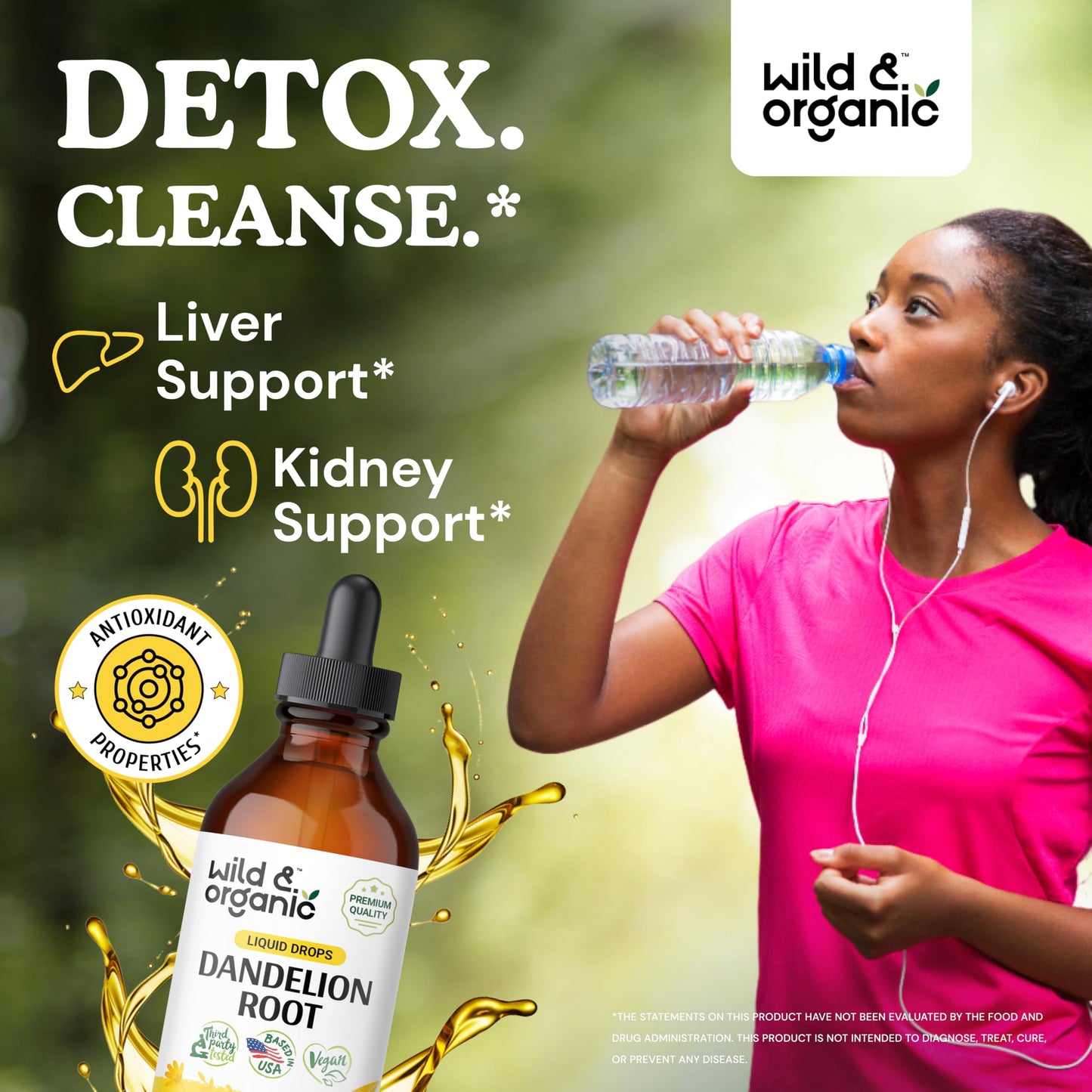 Wild & Organic Dandelion Root Extract Drops - Liver Cleanse Detox Support - Dandelion Tincture for Liver Health - Vegan, Sugar & Alcohol-Free Liquid Supplement - 4 fl oz
