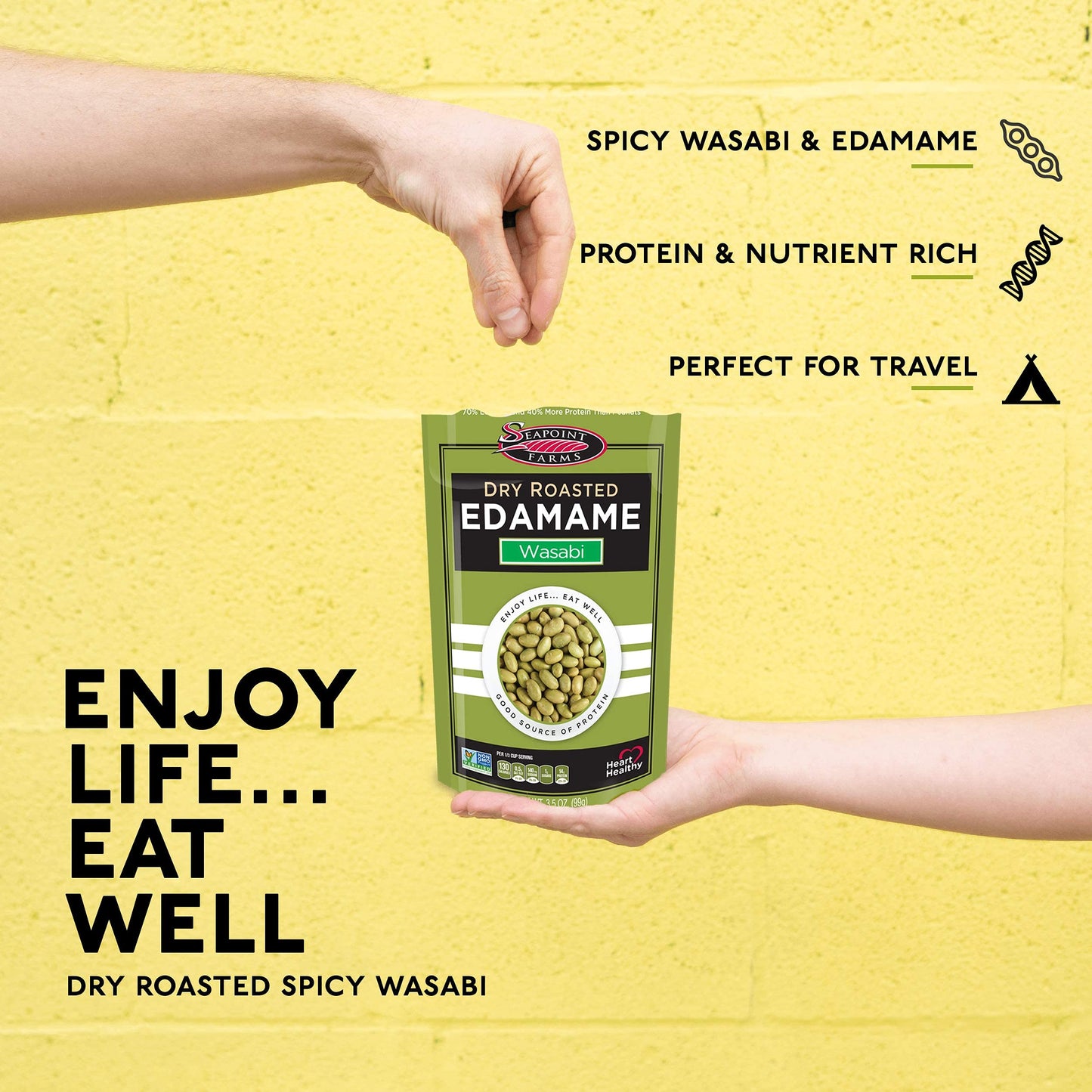 Seapoint Farms Wasabi Dry Roasted Edamame Healthy GlutenFree Snacks 12Pack 35 Ounce Pack of 12