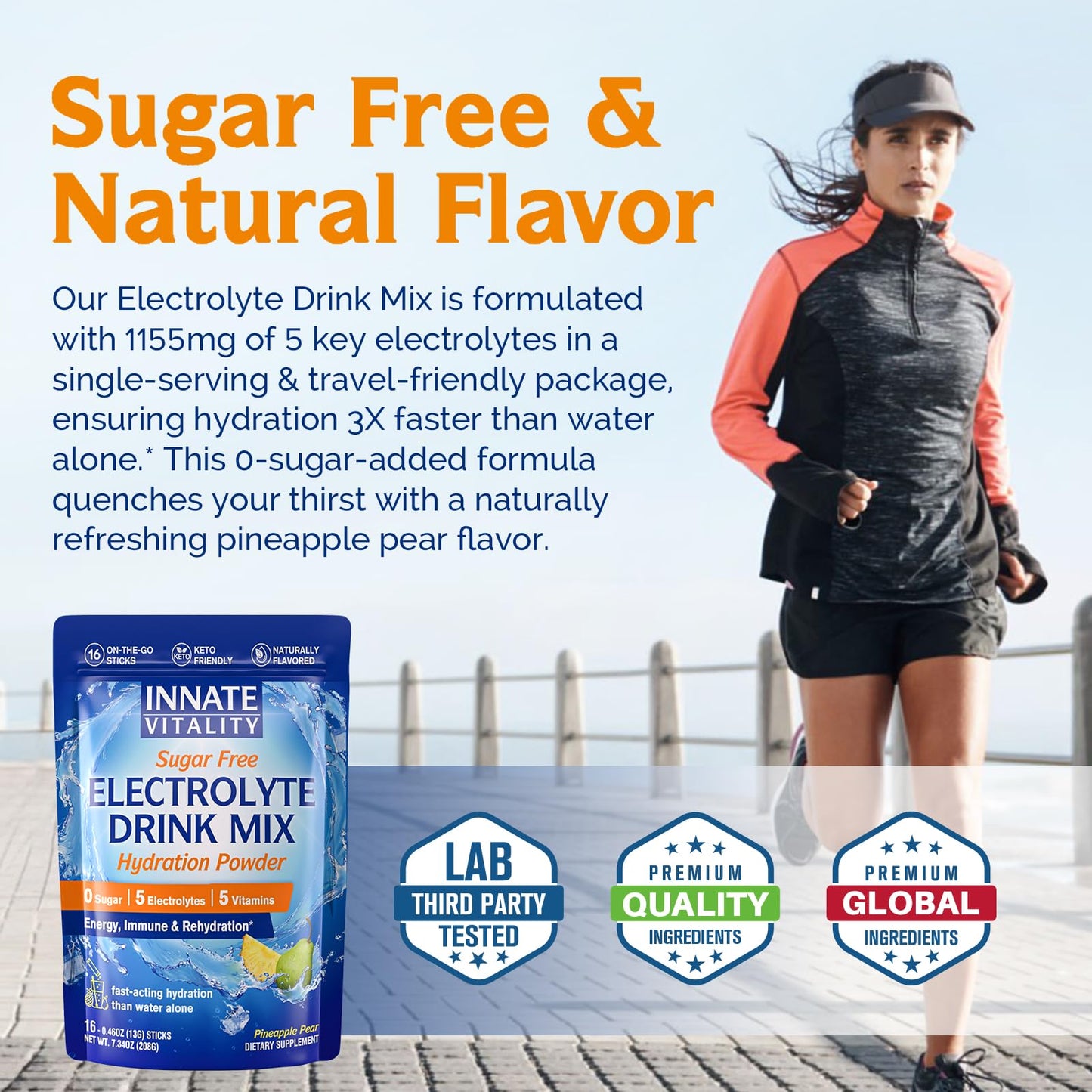 Innate Vitality Electrolytes Powder Packets, No Sugar, 5 Keto Electrolytes & Vitamins, Hydration Powder Packets, Easy to Dissolve, Natural Pineapple Pear Flavor, 16 Stickpacks