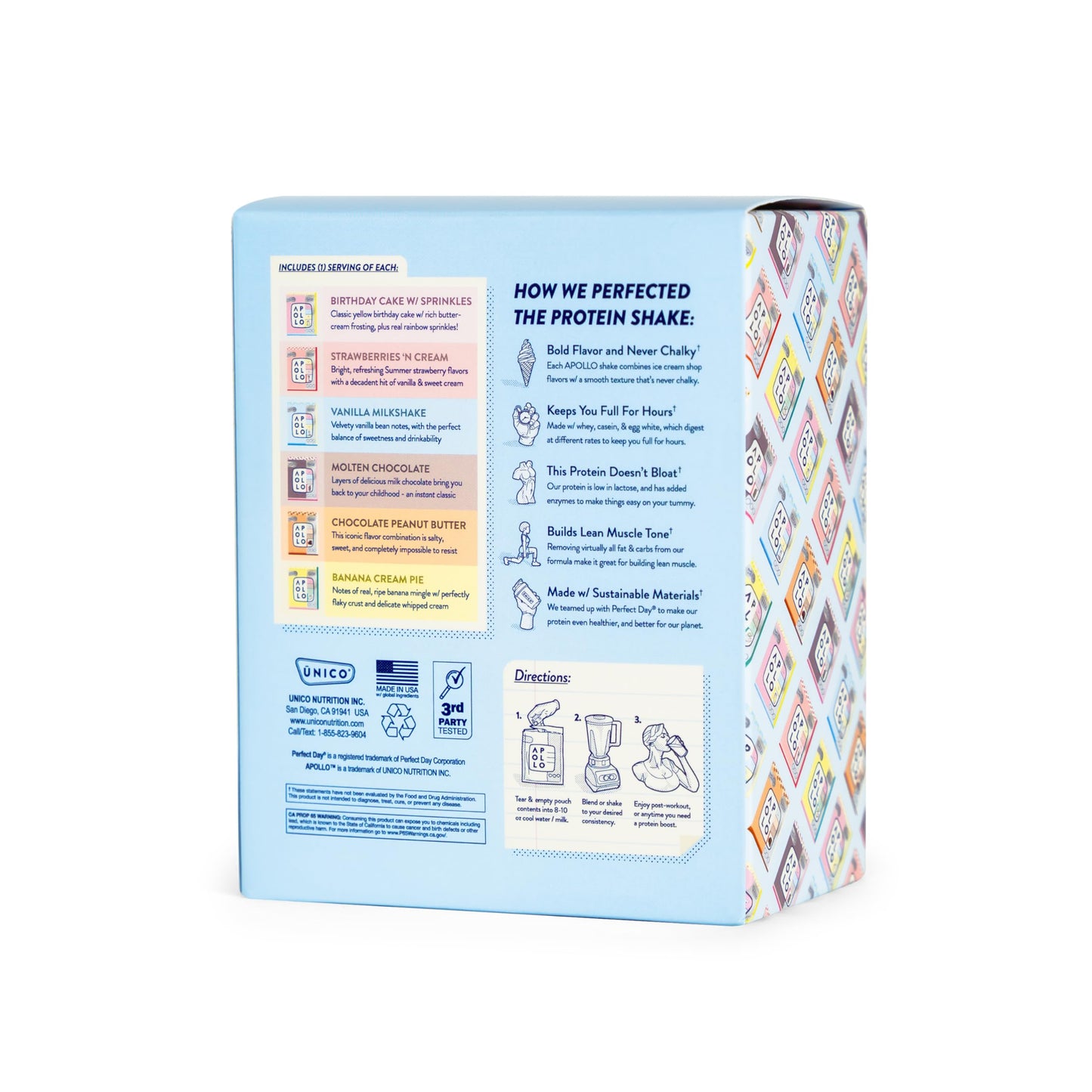 Unico Apollo Protein Powder Samples Variety Pack | Try 6 Flavors in 1 | Convenient Single-Serving Pouches | Non-Chalky Texture | 100% Grass-Fed Whey, Casein and Egg White Protein Formula