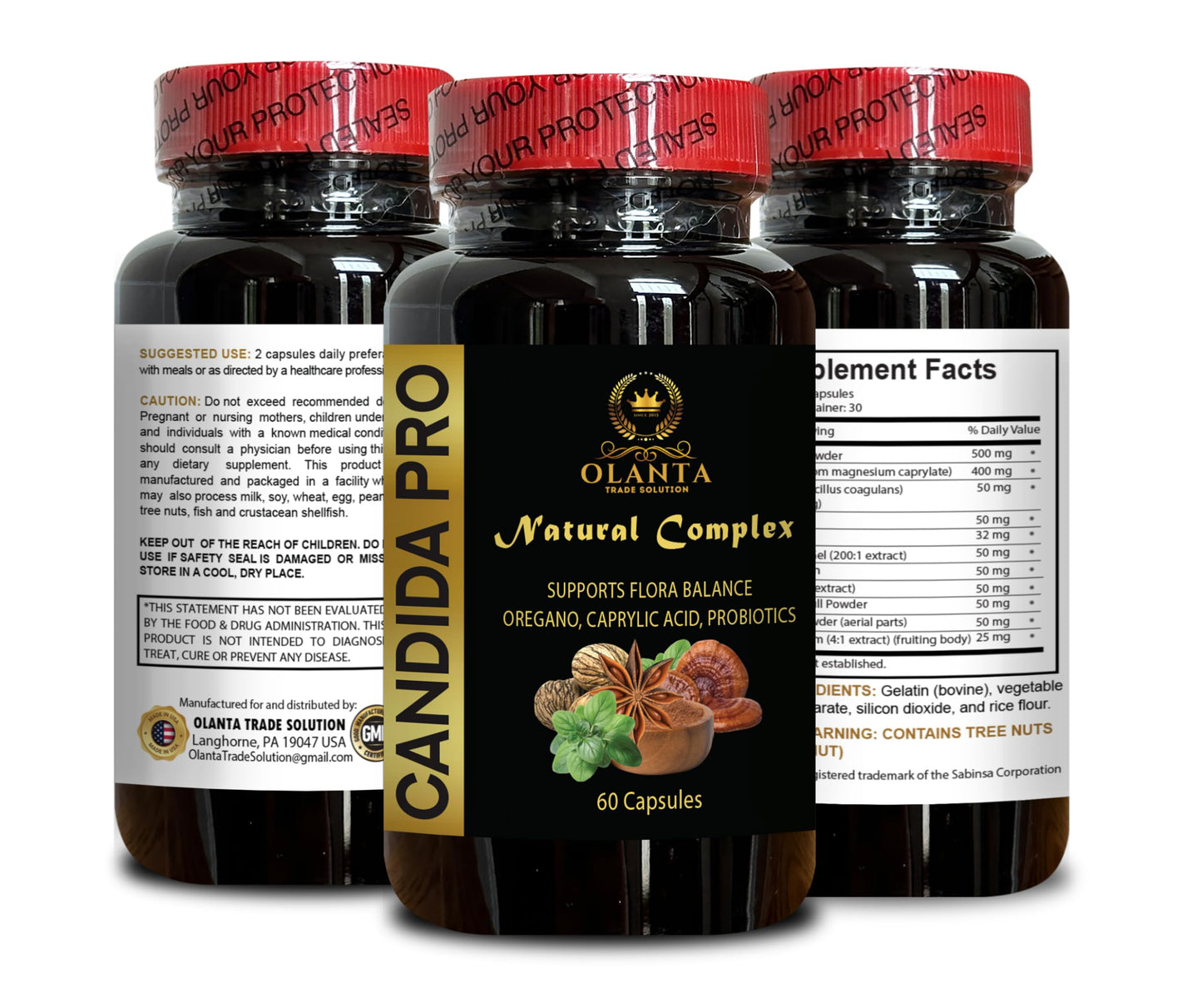 OLANTA TRADE SOLUTION Candida PRO Natural Complex - Candida Cleanse Extra Strength, Black Walnut Wormwood Oregano Oil, Aloe Vera Capsules Organic - 1 Bottle 60 Capsules