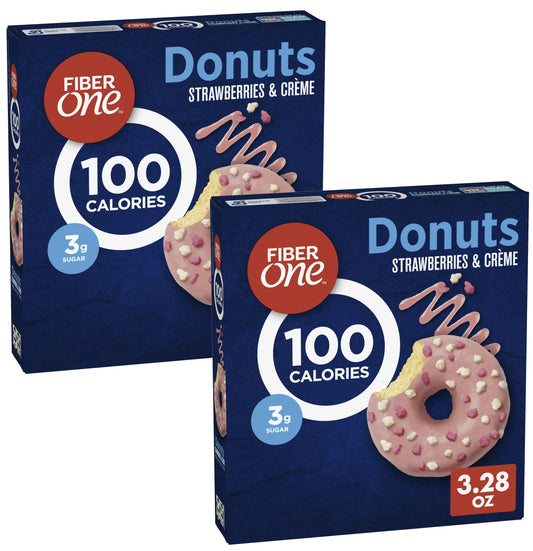 Generic Strawberries and Creme Fiber One 100 Calorie Donuts Snack Treat 3g Sugar 4 Count 328 oz 2 Pack Simplycomplete Bundle  Snacking Kids Gym Hiking School Office or Gifts  Friends Family