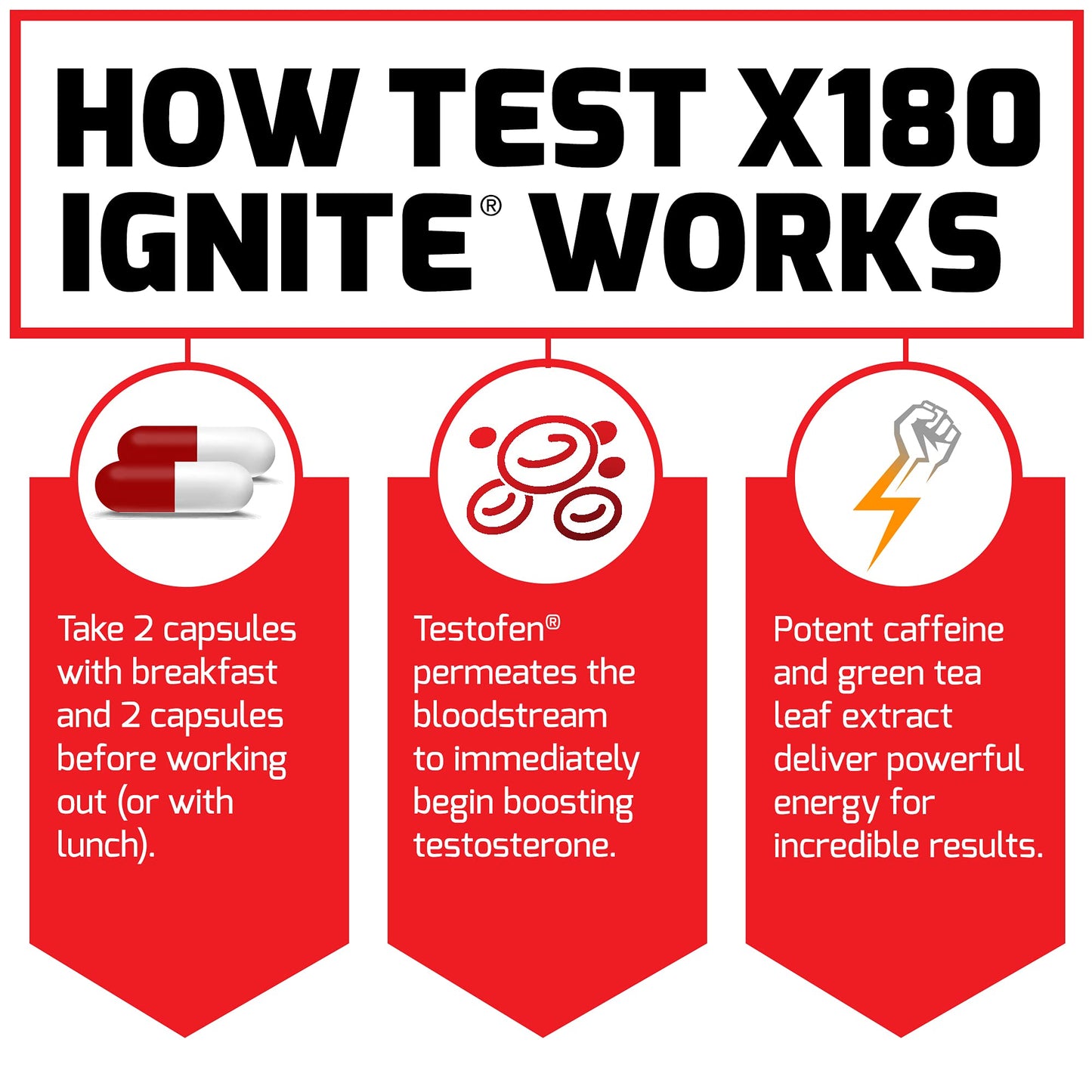 FORCE FACTOR Test X180 Ignite Total Testosterone Booster for Men with Fenugreek Seed and Green Tea Extract to Build Lean Muscle, Boost Energy, and Improve Performance, 60 Count