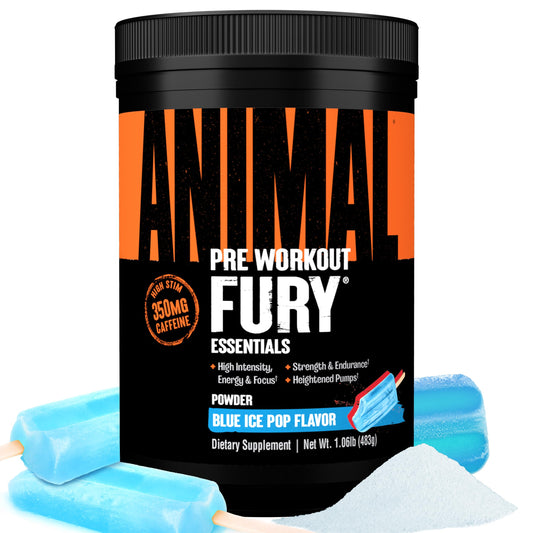 Animal Fury Pre Workout Powder - Energy and Focus Supplement with 5g BCAA, 350mg Caffeine Nitric Oxide Booster with Beta-Alanine, Preworkout for Men and Women, Blue Ice Pop Flavor, 30 Servings