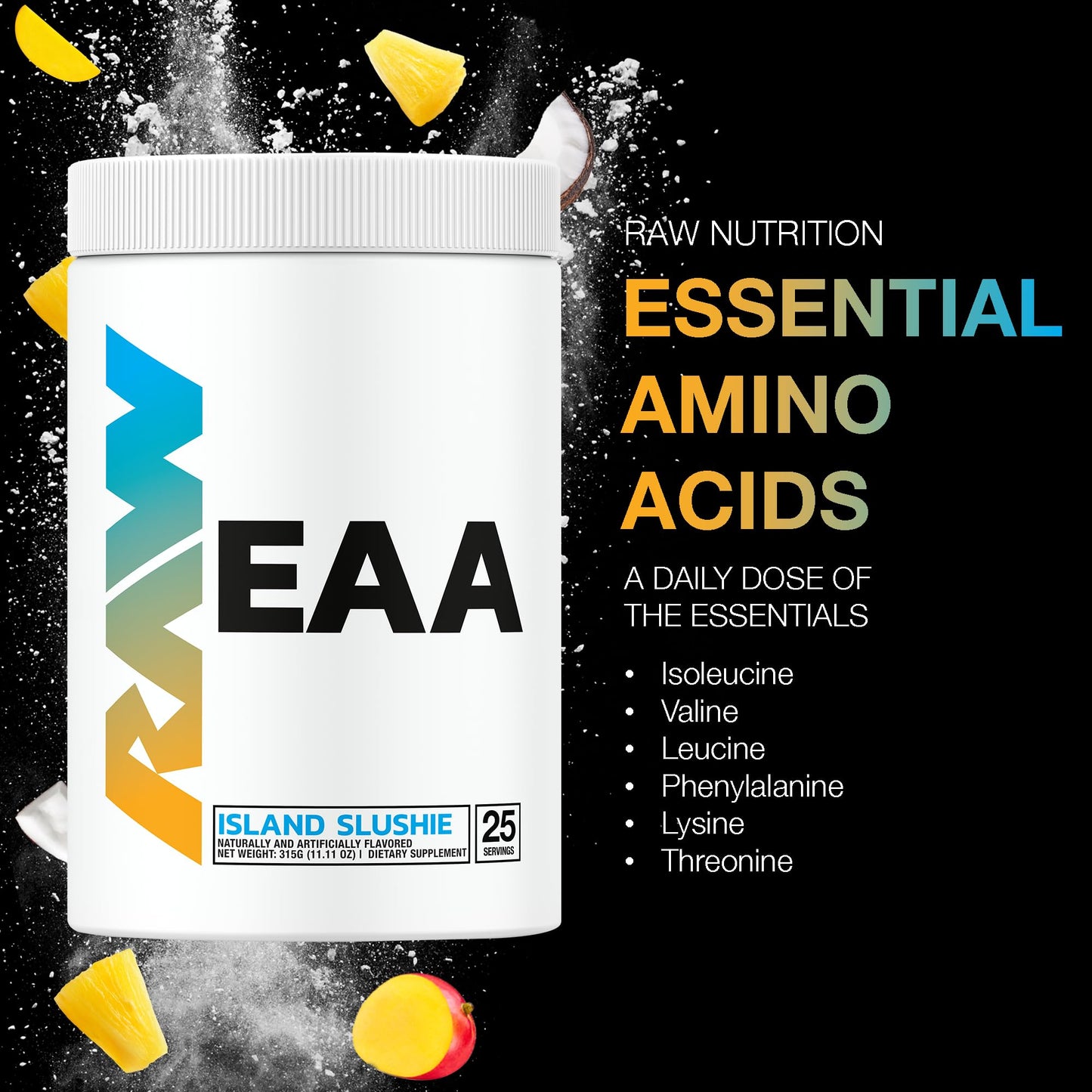 RAW EAA Amino Acids Powder, Island Slushie (25 Servings) - Pre Workout Amino Energy Powder for Strength, Endurance, Recovery & Lean Muscle Growth - BCAA Amino Acids Supplement for Men & Women