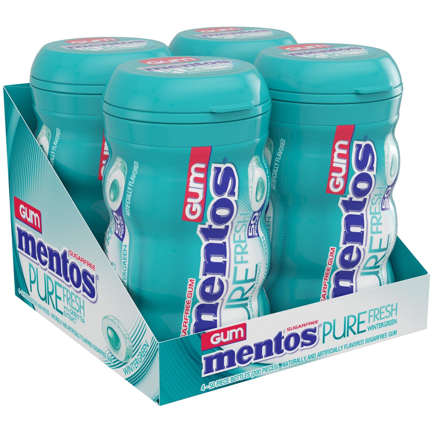 Mentos Pure Fresh SugarFree Chewing Gum with Xylitol Bulk Wintergreen Bulk 50 Count Pack of 4