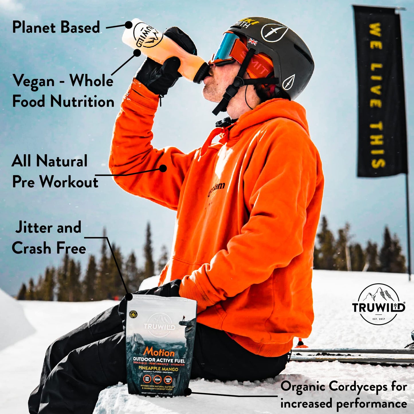 TruWild Motion All Natural Pre Workout Powder Drink Mix for Men & Women with No Jitters or Crash, Whole Food Plant Based Vegan, Organic with Electrolytes + BioPerine, 20 Servings (Pineapple Mango)