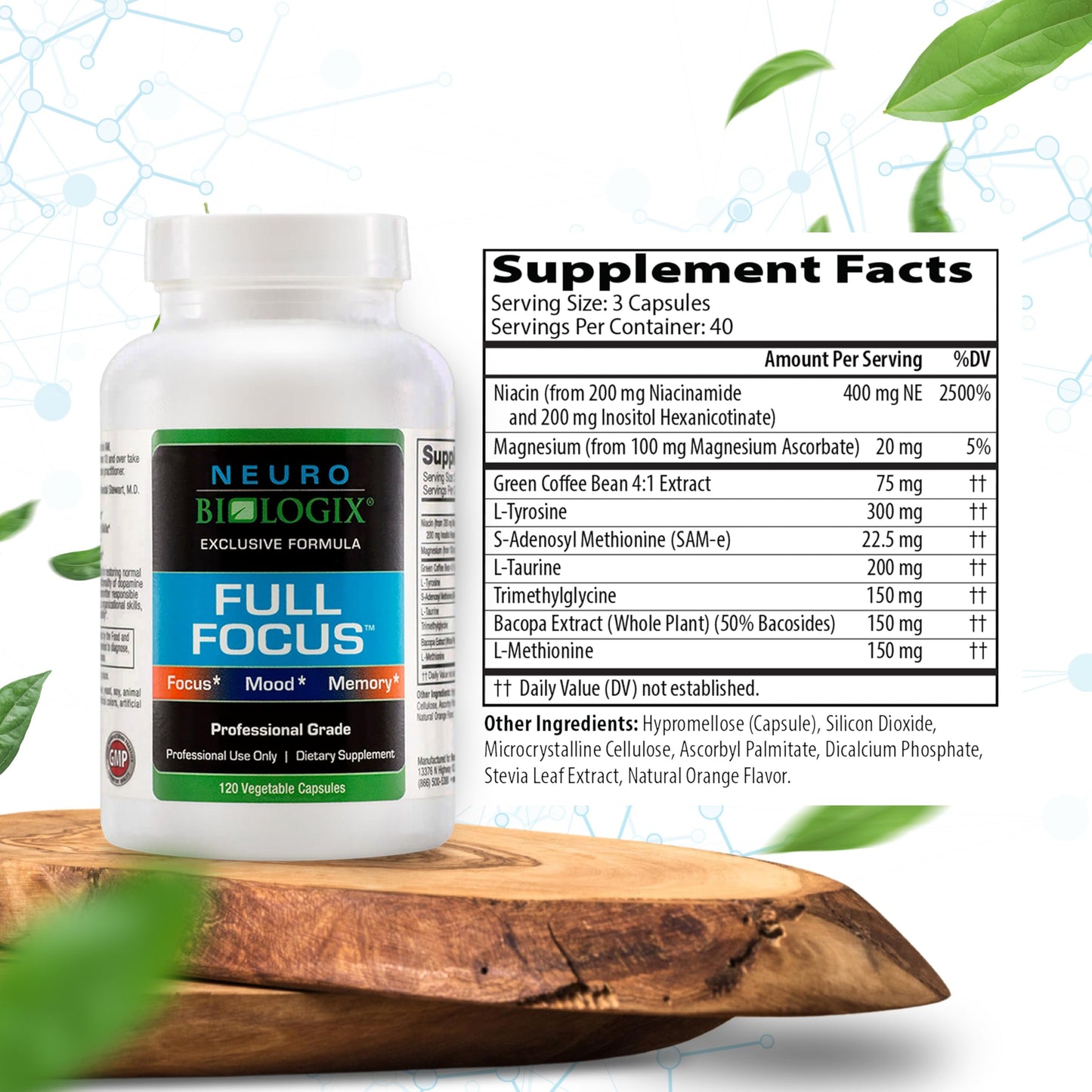 Full Focus™ 120 Capsules - Comprehensive Brain Supplement for Optimal Memory, Focus & Cognition - Brain Support Supplement to Promote Enhanced Mood, Relaxation, Dopamine Balance & More
