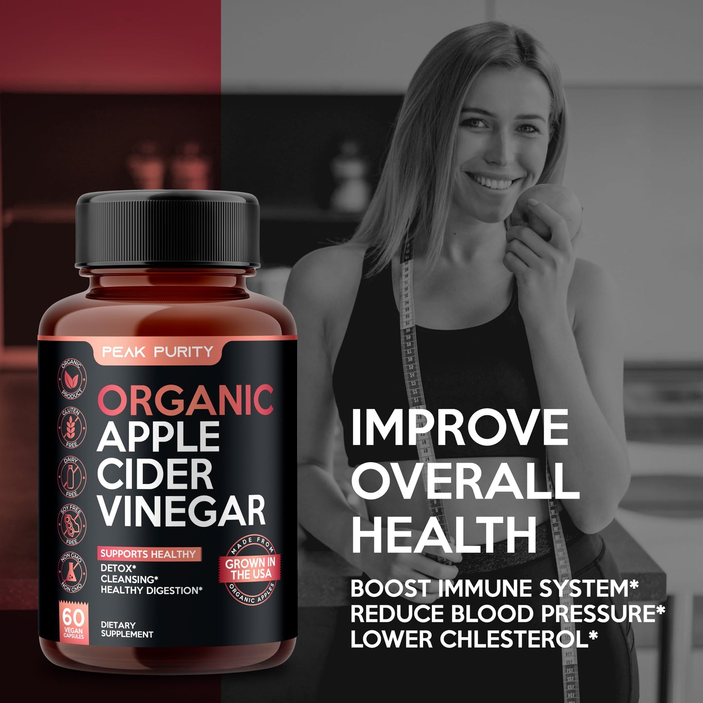 100% Organic Raw Apple Cider Vinegar Capsules - Natural Detox Gut Cleanse & Healthy Digestion - Tasteless & Easy to Swallow - Extra Strength ACV Pills - 1000 mg