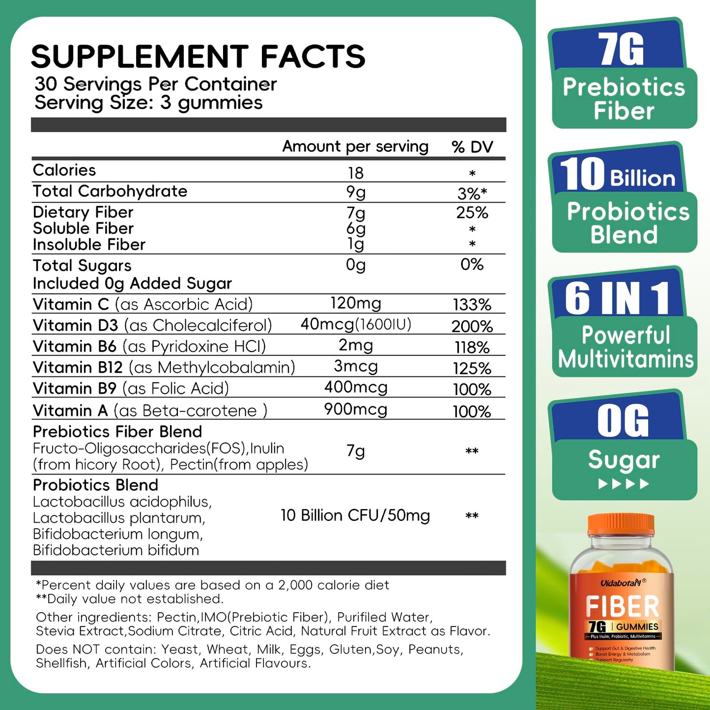 Sugar Free Prebiotic Fiber Gummies for Adult-7G Fiber-Fiber Supplement with Inulin, Probiotic, Vitamins for Digestive & Gut Health and Regularity Support, Orange Flavor, 180 Gummies(Pack of 2)