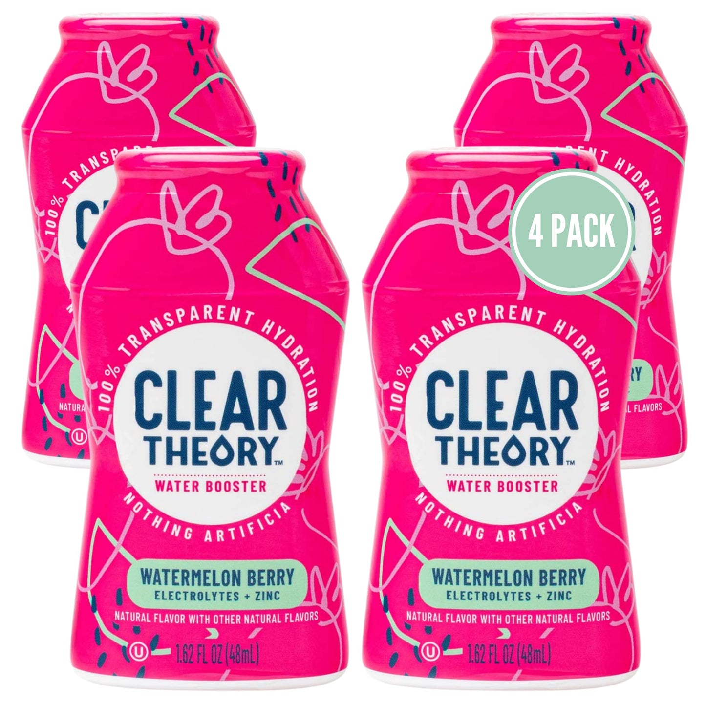Clear Theory Water Flavoring Drops with Electrolytes Water Enhancer Liquid Flavored Water Drink Mix Hydration for Kids Vegan Gluten Free Low Calorie Watermelon Berry 4 Pack 162 Fl Oz Bottles