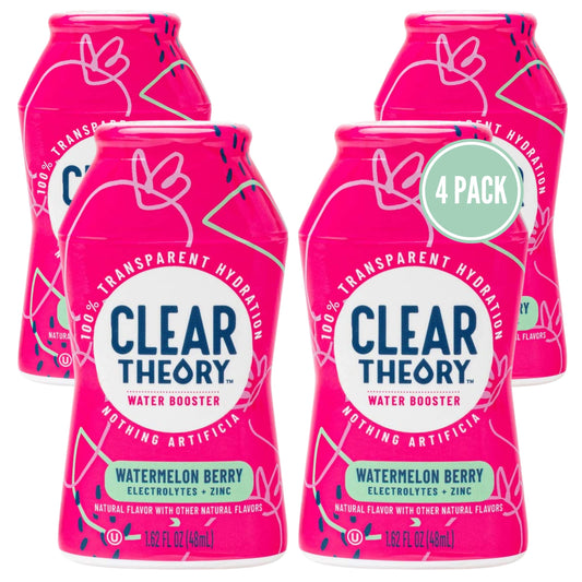 Clear Theory Water Flavoring Drops with Electrolytes Water Enhancer Liquid Flavored Water Drink Mix Hydration for Kids Vegan Gluten Free Low Calorie Watermelon Berry 4 Pack 162 Fl Oz Bottles