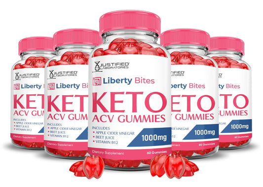(5 Pack) Liberty Bites Keto ACV Gummies Advanced Formula 1000MG Libertybites Keto Gummies Apple Cider Vinegar Formulated with Pomegranate Beet Juice Powder B12 Vegan Non GMO 300 Gummys