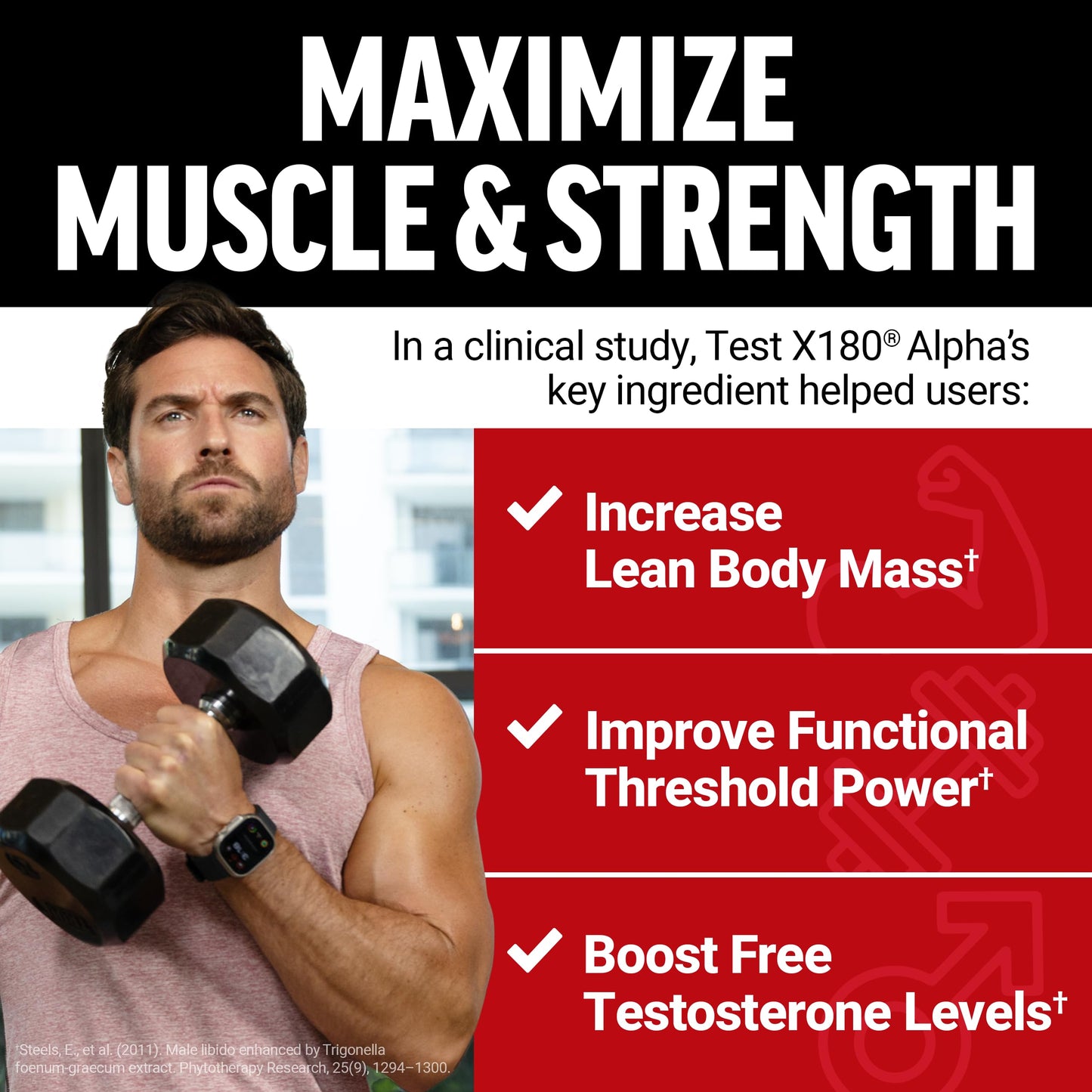 Force Factor Test X180 Alpha, Testosterone Booster for Men, Testosterone Supplement with L-Citrulline to Help Build Muscle and Strength, Boost Nitric Oxide for Performance, 120 Count (Pack of 3)