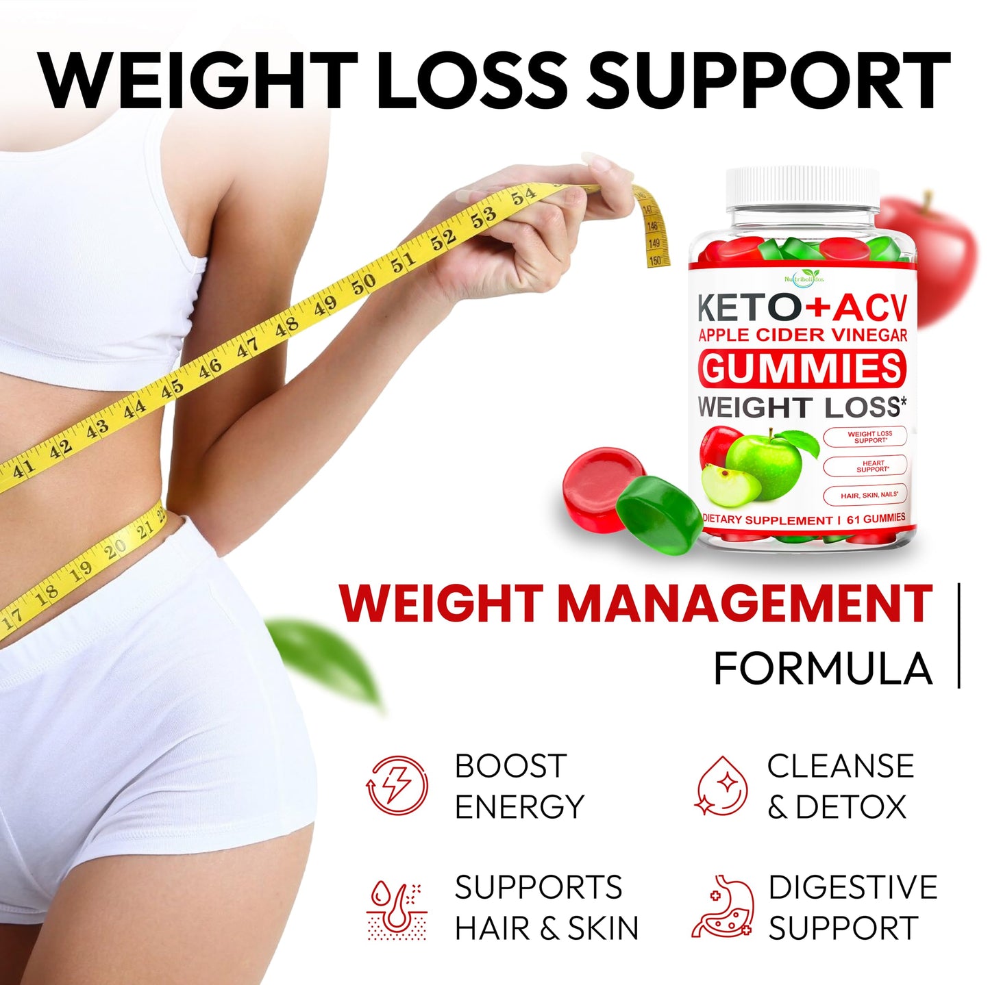 Keto ACV Gummies Advanced Weight Loss - ACV Keto Gummies Supplement for Women and Men - Metabolism, Detox, Cleanse - Apple Cider Vinegar Kelly Clarkson - Ginger + Apple Flavor - 61 CT