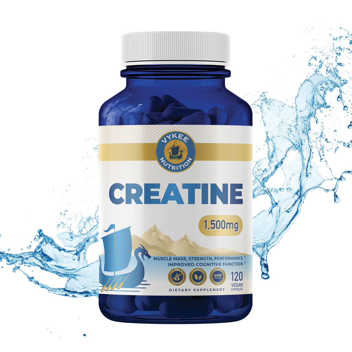 Vykee Nutrition High-Potency Creatine Monohydrate Capsules - for Muscle Strength, Training Endurance & Post-Workout Recovery | Keto, Paleo, Vegan, Gluten-Free | 1500mg Per 2 Capsules | 2 Month Supply